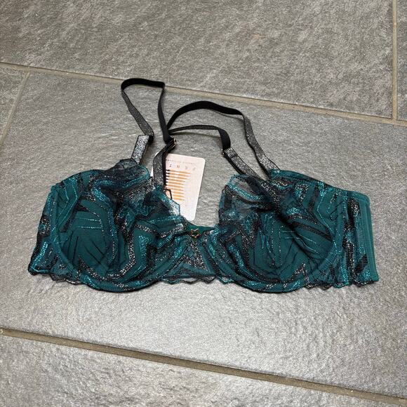 Savage X Fenty Shining Star Embroidered Half Cup Plunge Bra Wildflower Blue 36C - Picture 3 of 10